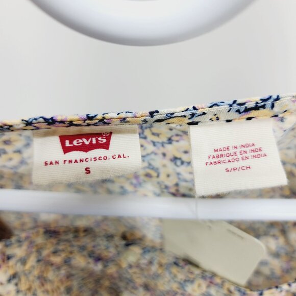 Levi's Floral Cropped Top Women's Size S Beige Square Neck Puff Sleeves - Picture 4 of 11